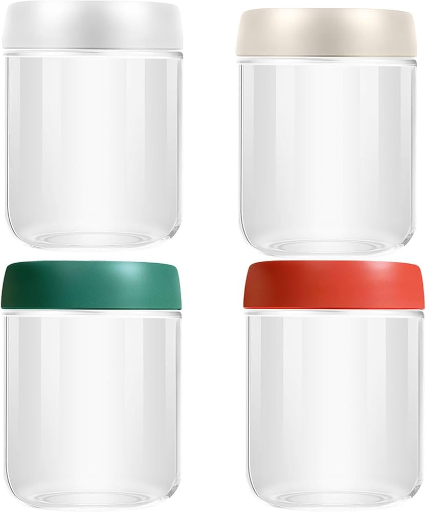 16 OZ 4 Pack Glass Jar with Lid,Leak Proof Glass Overnight Oats Jars,Reusable Wide Mouth Mason Ja... | Amazon (US)