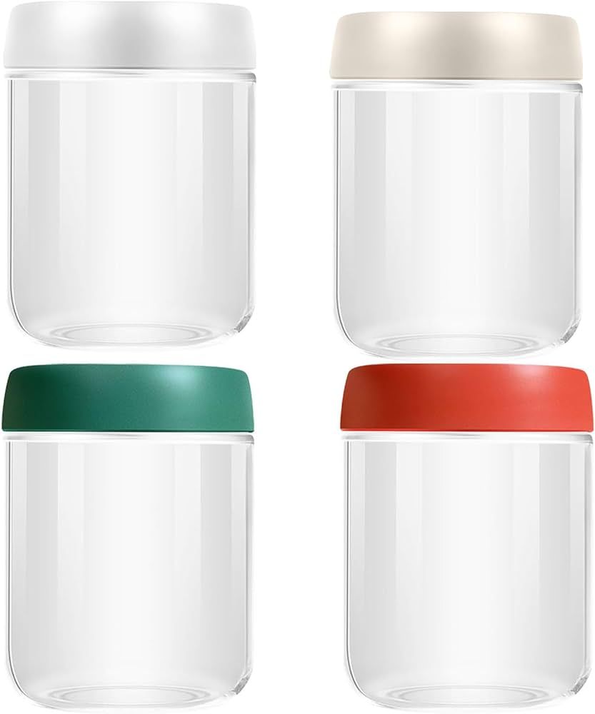 16 OZ 4 Pack Glass Jar with Lid,Leak Proof Glass Overnight Oats Jars,Reusable Wide Mouth Mason Ja... | Amazon (US)
