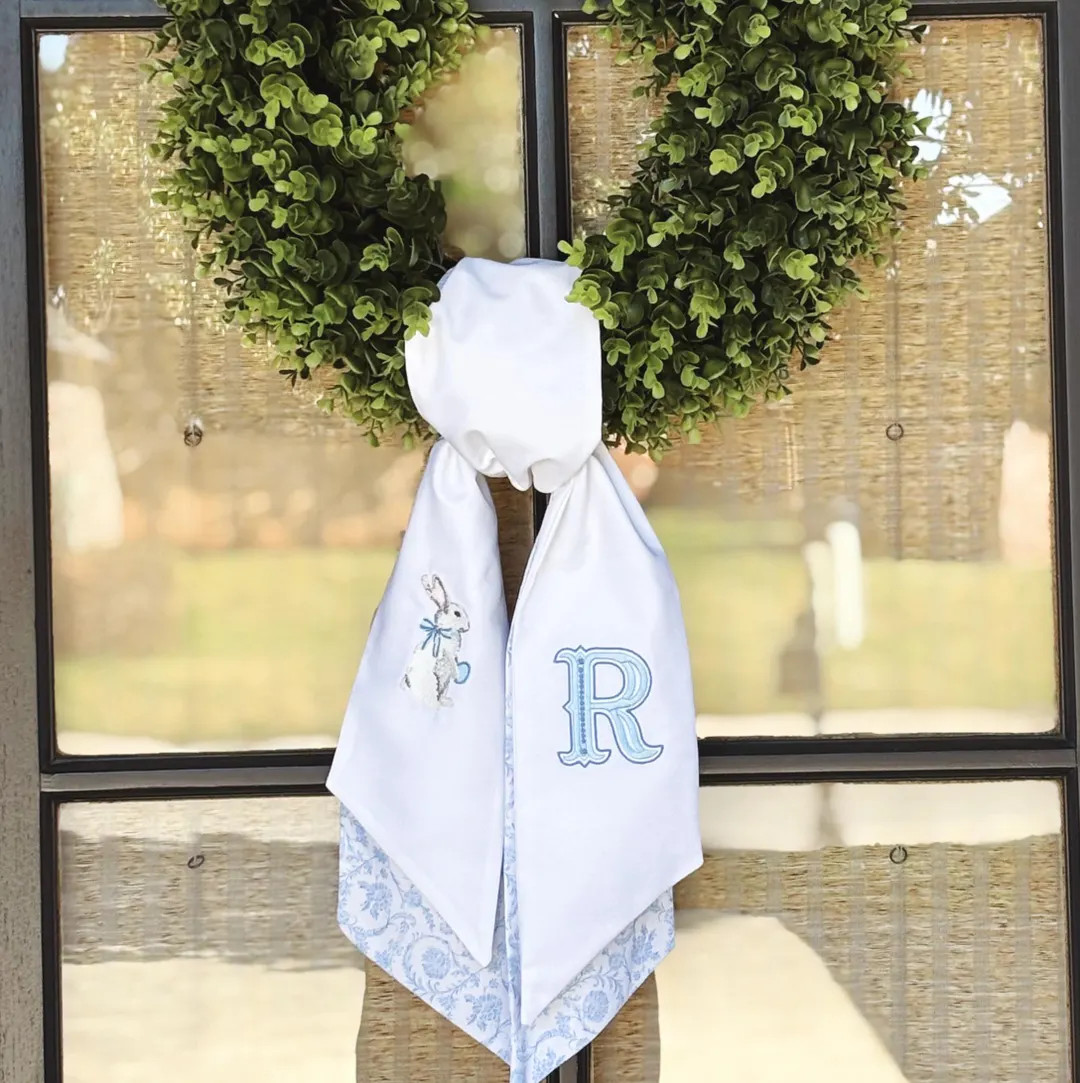 Monogrammed Easter Bunny Wreath Sash: Embroidered Floral Decor | Etsy (US)