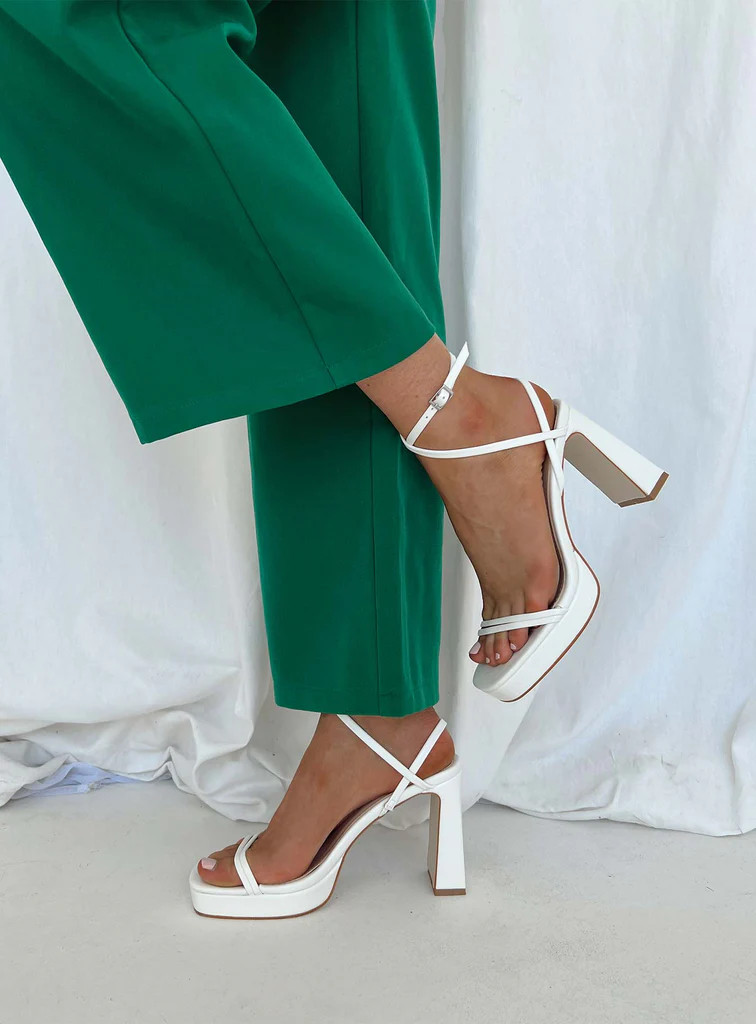 Tessie Ankle Strap Heels Matte White | Princess Polly US