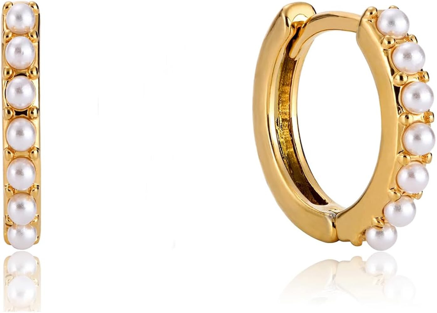 Gold Pearl Hoop Earrings for Women | 18K Gold Huggie Earrings | Lightweight Small Gold Hoop Earri... | Amazon (US)