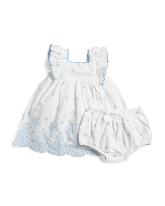 Infant Girls 2pc Scalloped Embroidered Dress Set | TJ Maxx