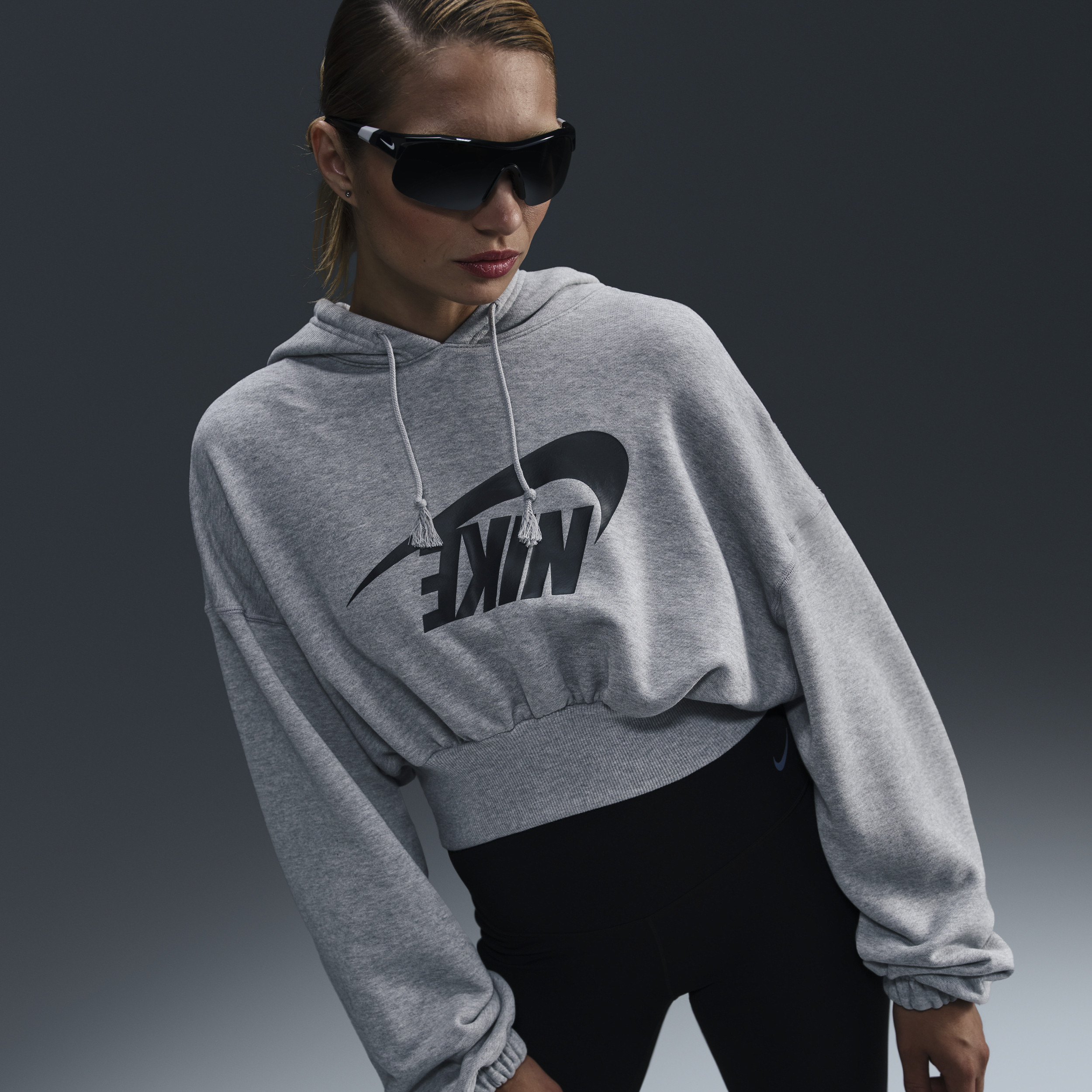 Women's Nike Sportswear Oversized Cropped French Terry Pullover Hoodie in Grey | FV7777-063 | Nike (US)