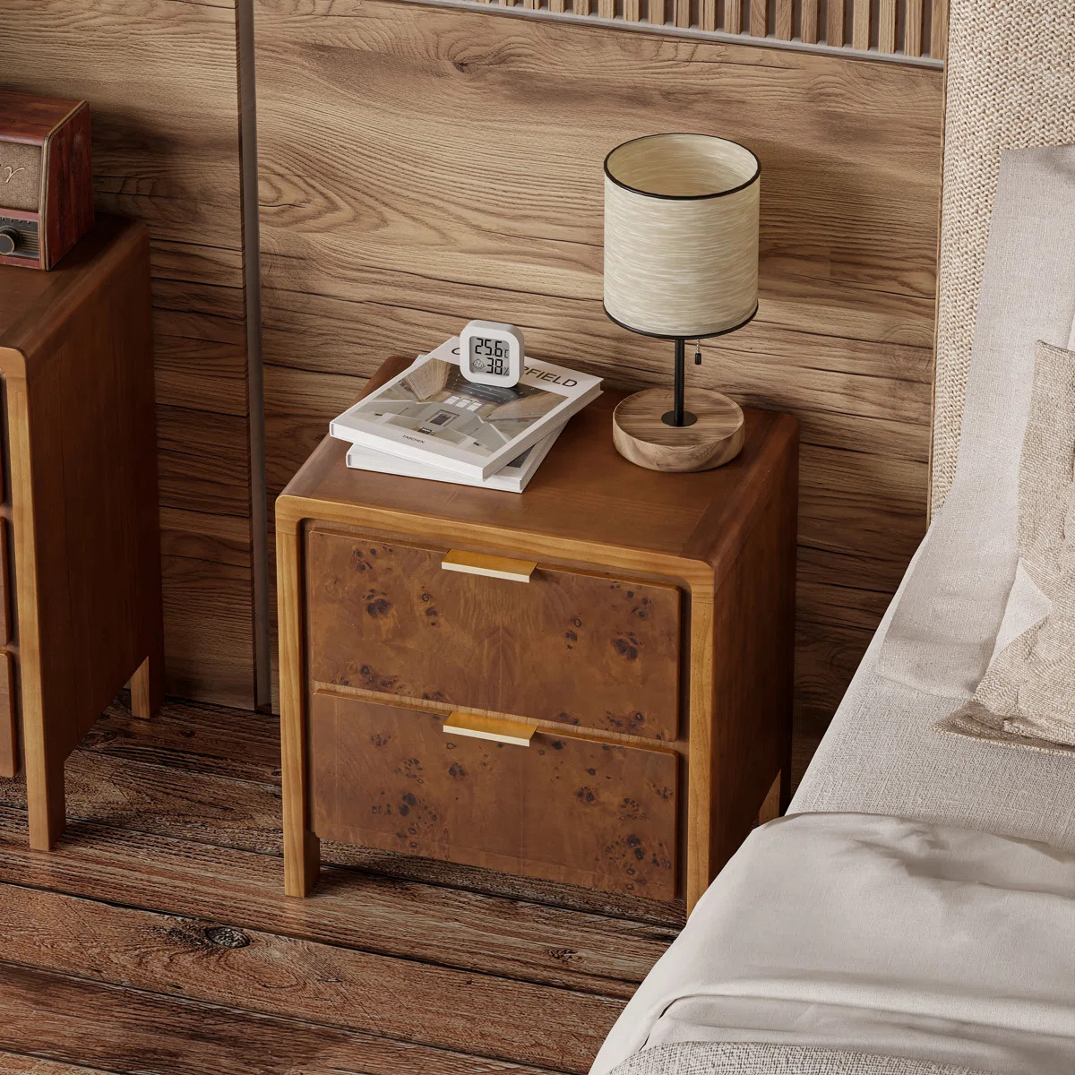 Manish Rustic Farmhouse 2 - Drawer Nightstand with Burl Finish | Wayfair North America