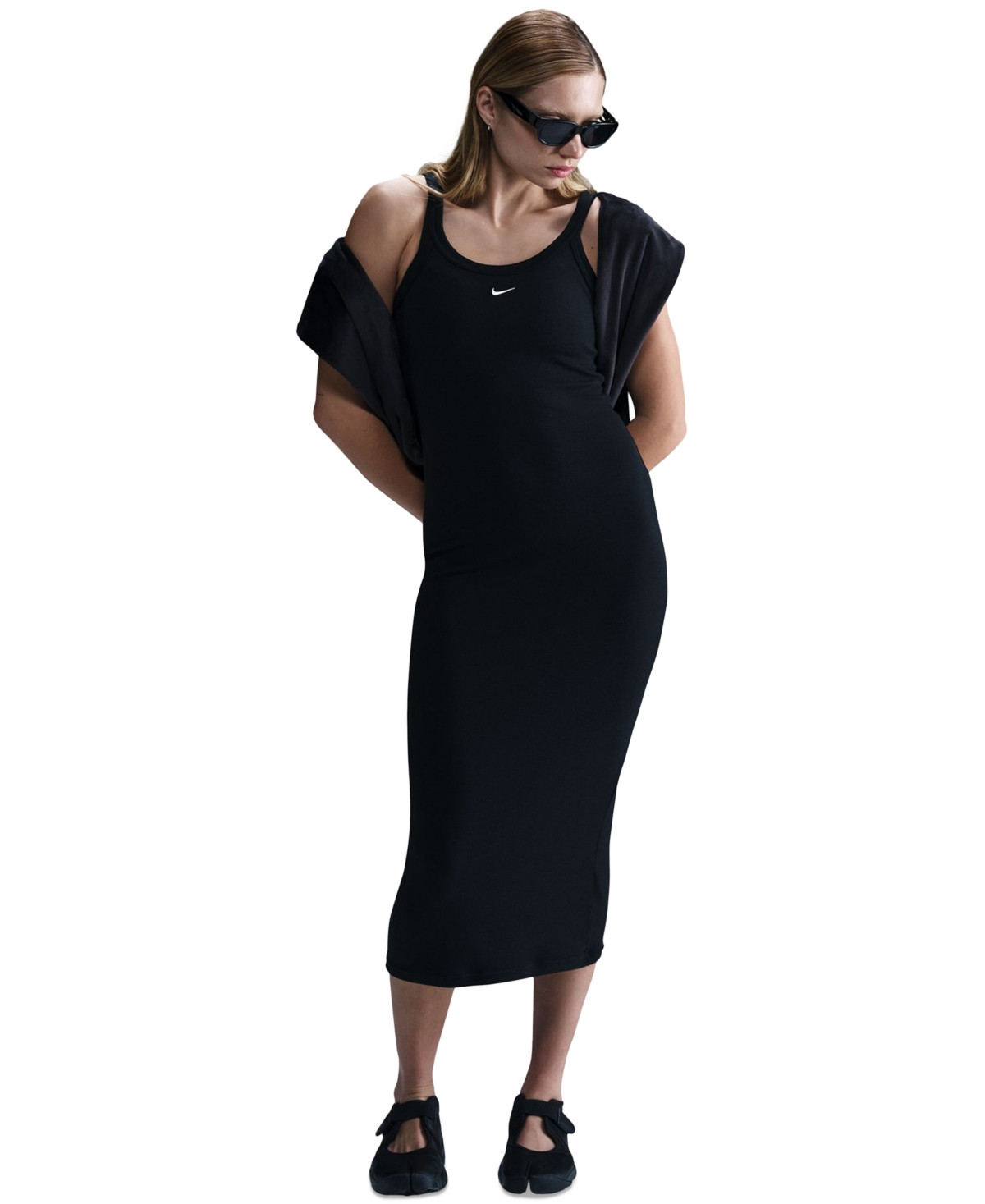 Nike Sportswear Women's Chill Knit Tight Mini-Rib Tank Dress - Black/sail | Macy's