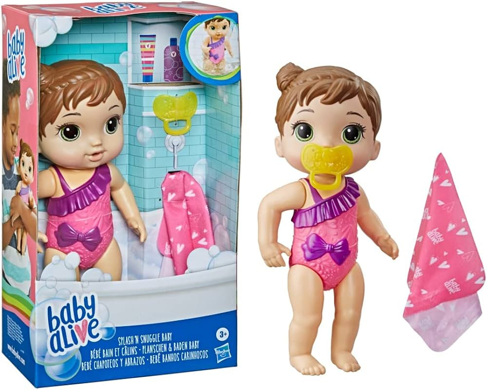 Baby Alive Splash'n Snuggle Baby Brown Hair Doll for Water Play, with Accessories | Amazon (US)