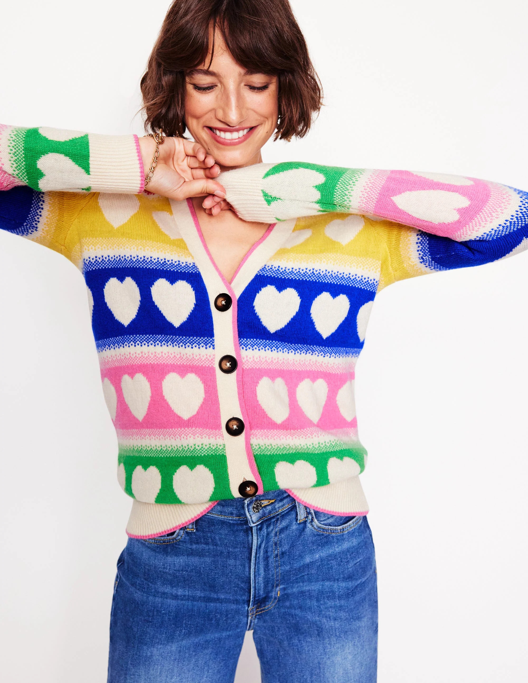 Fair Isle Boyfriend Cardigan-Multi, Hearts | Boden (US)