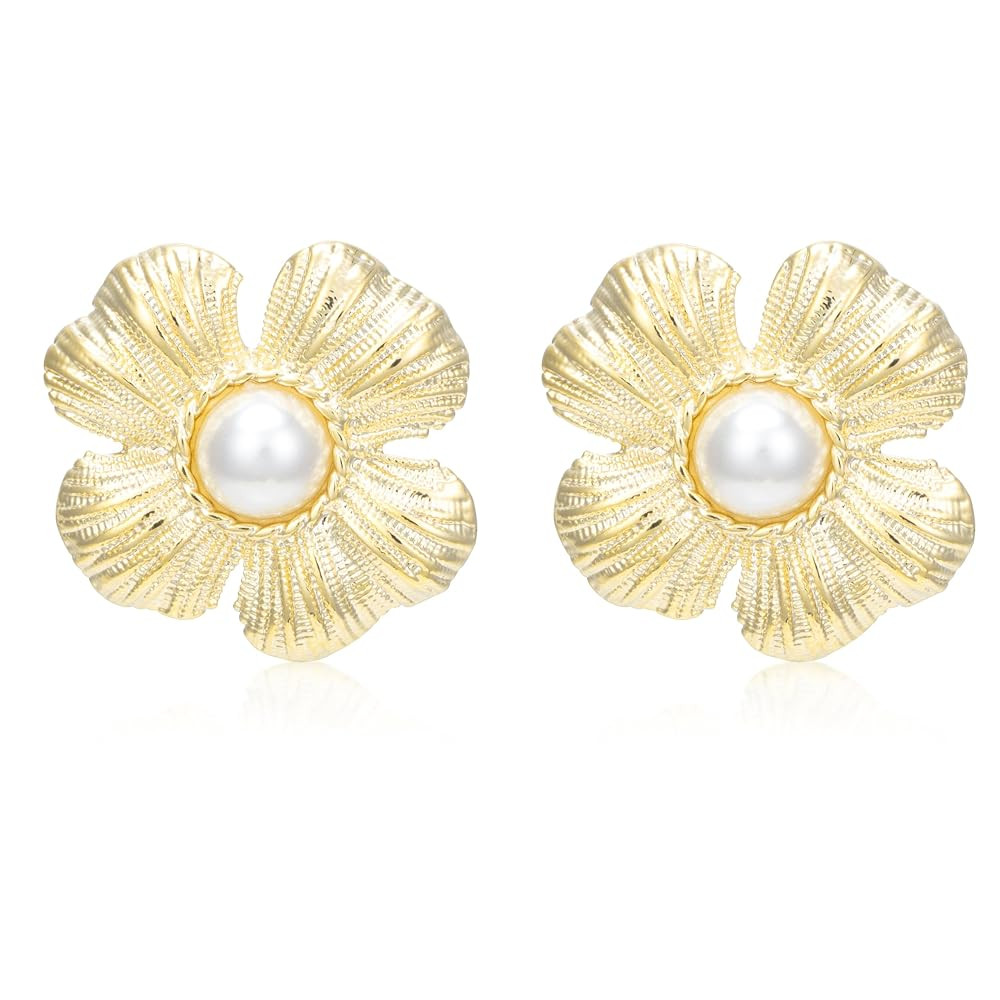 Gold Flower Earrings for Women Big Elegant Floral Statement Flower Stud Earrings | Amazon (US)