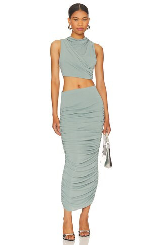 Arella Midi Skirt in Sage Green | Revolve Clothing (Global)