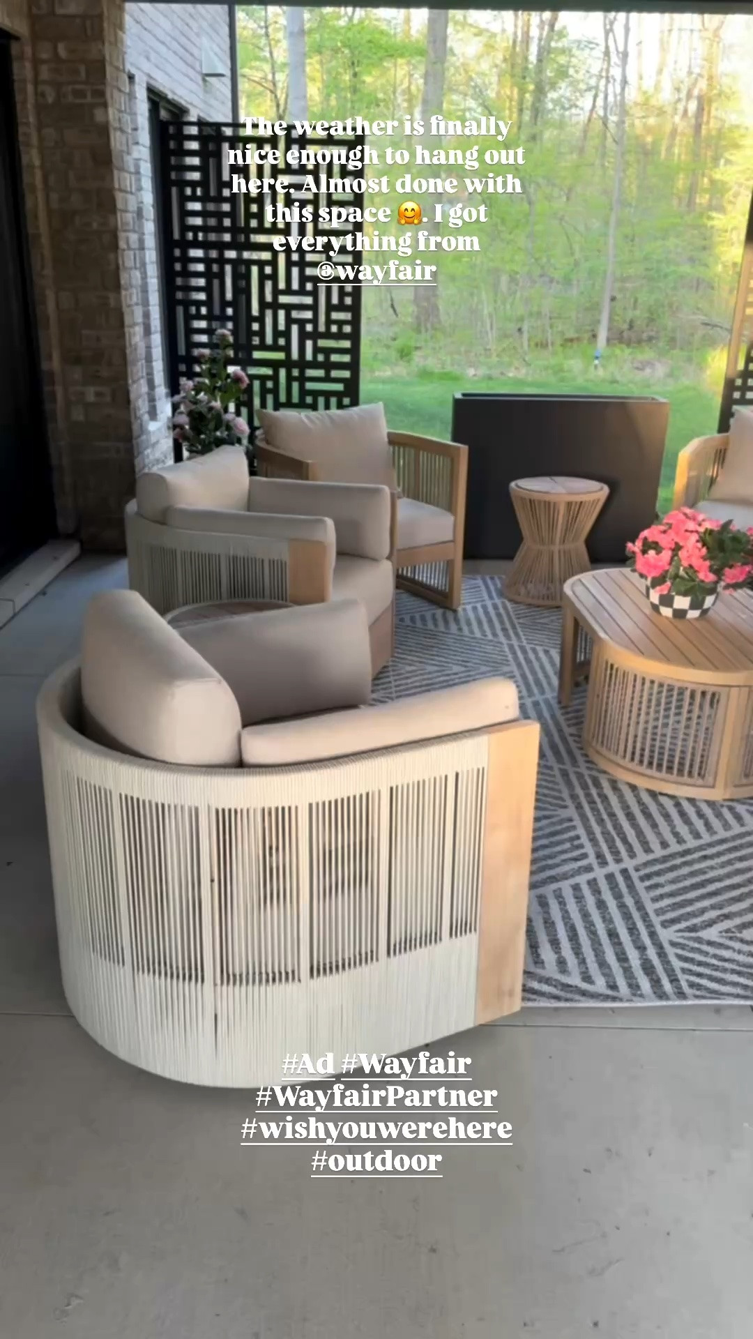 #Ad @Wayfair Ready to spend more time outdoors on this #Wayfair outdoor seating and patio furniture including rope detail swivel chairs and a geometric rug. 
#WayfairPartner #outdoor #wishyouwerehere

#LTKSaleAlert #LTKHome