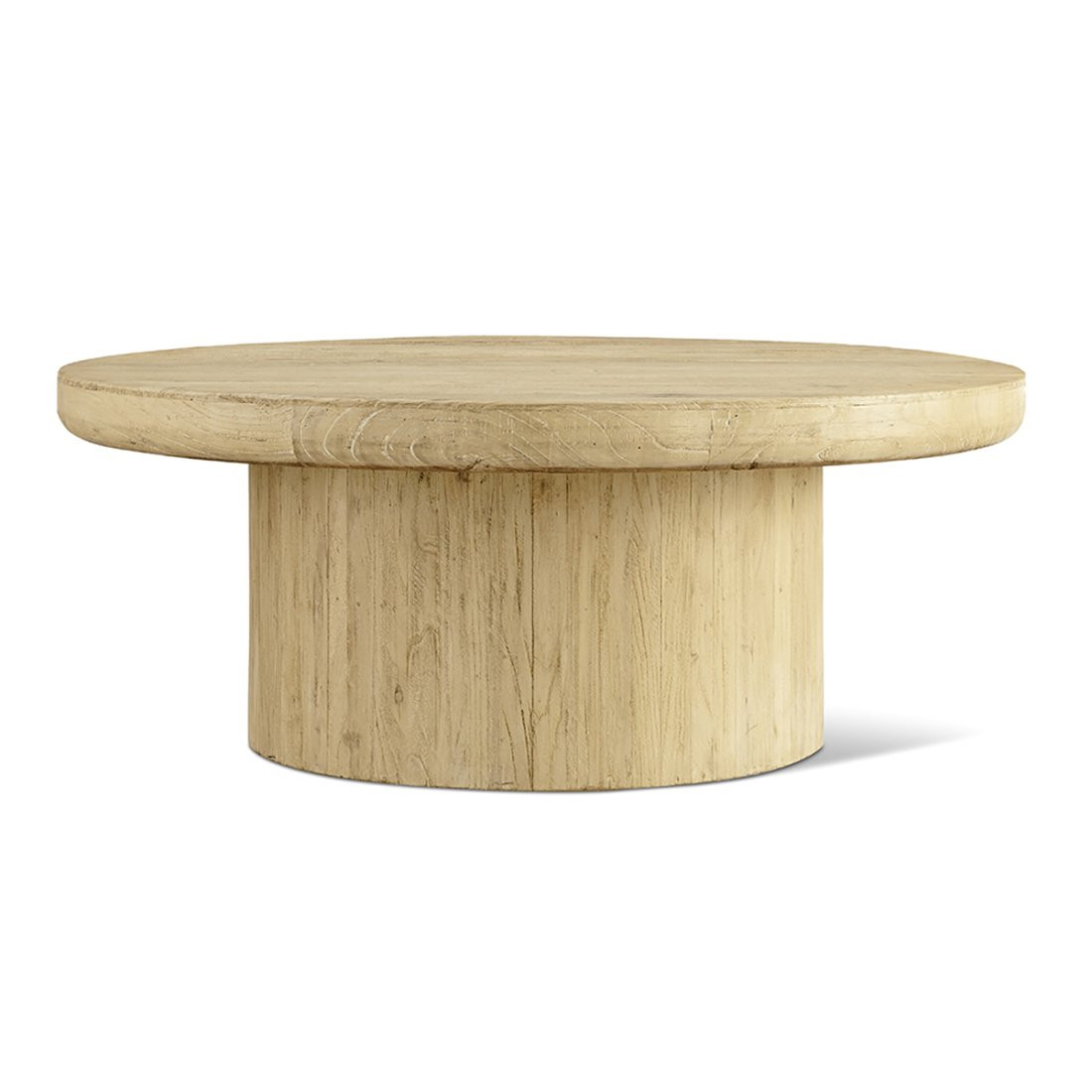 EM Wabi-Sabi Round Light Natural Reclaimed Wood Coffee Table with Round Pedestal Base | Eternity Modern