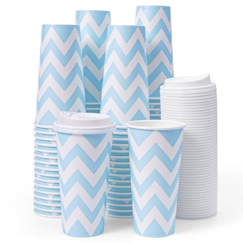 Tamone 100 PACK 20OZ Disposable Coffee Cups with Lids, To Go Coffee Cups with Lids Leak Proof, Blue Paper Cups for Cold/Hot Beverage Chocolate Cocoa for Home Office Party | Amazon (US)