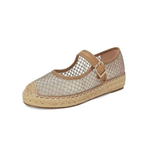 SOVANYOU Brown Mesh Mary Jane Shoes for Women Tan Mesh Ballet Flats Platform Woven Espadrilles Mary Jane Flats | Amazon (US)