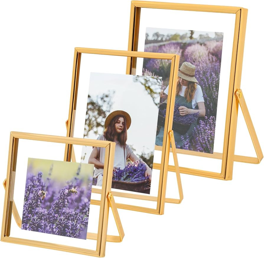 Fixwal Gold Floating Picture Frame Set of 3, Gold Metal Display Frame, Tempered Glass Photo Frame... | Amazon (US)