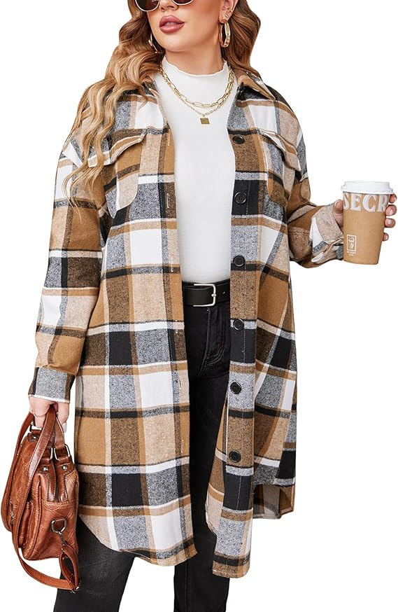 IN'VOLAND Womens Plus Size Flannel Plaid Shirts Long Sleeve Lounge Lapel Boyfriend Button Down Ta... | Amazon (US)