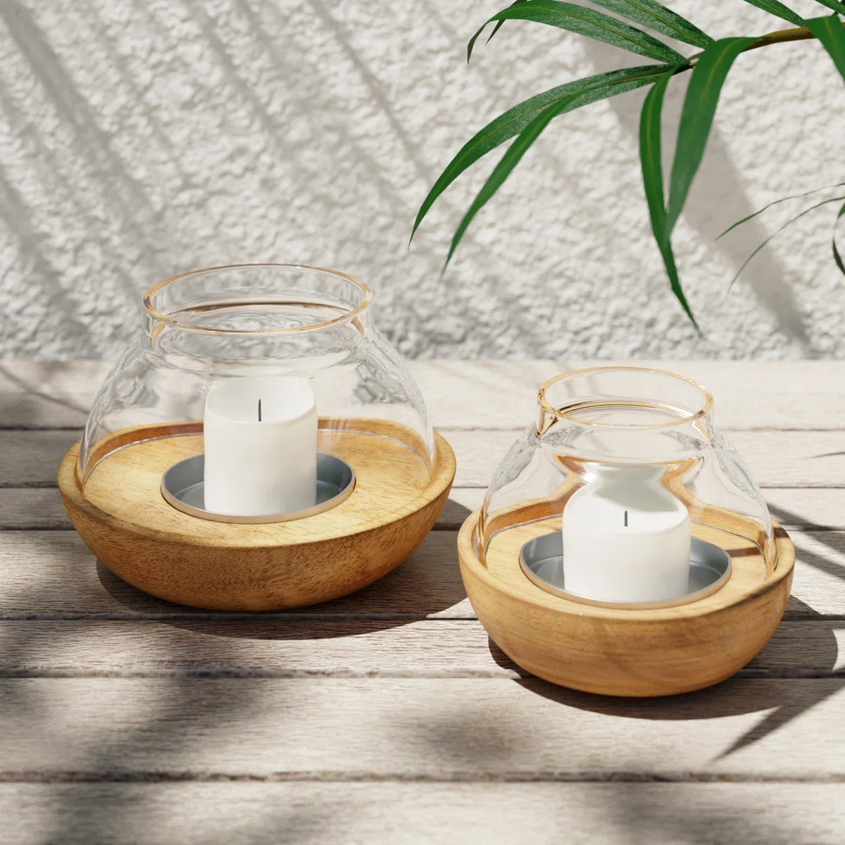 Solid Mango Wood and Glass Hurricane (Set of 2) | Wayfair North America