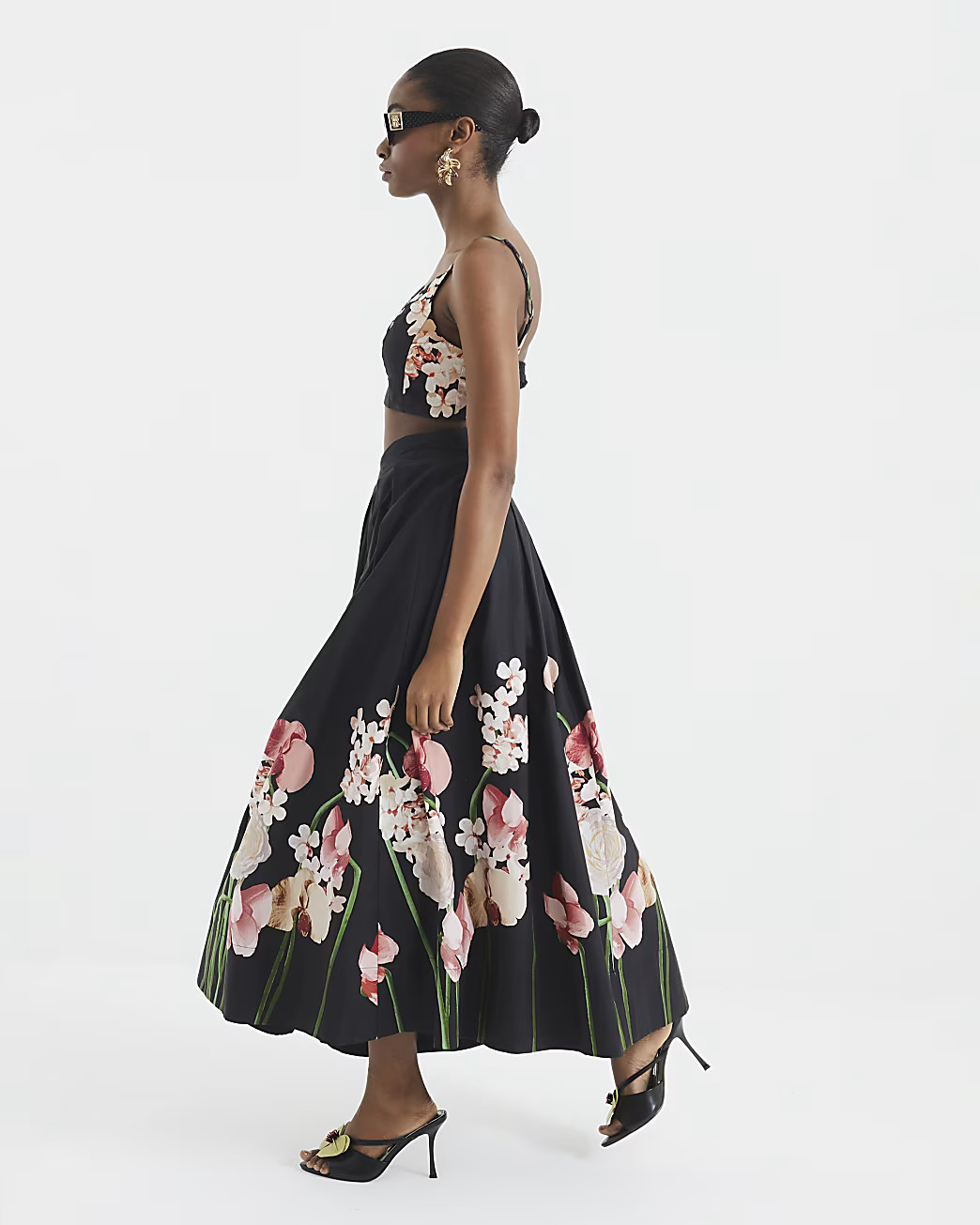 Black Floral Printed Bralet | River Island UK & IE