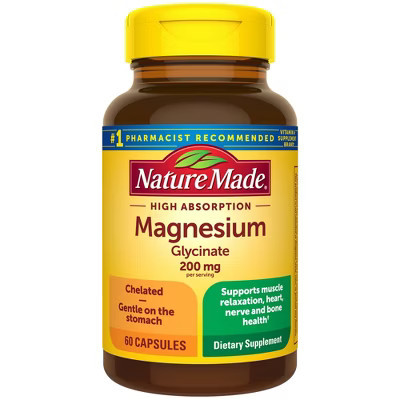 Nature Made High Absorption Magnesium Glycinate 200 mg per serving, Magnesium Supplement Capsules - 60ct: Gluten-Free | Target