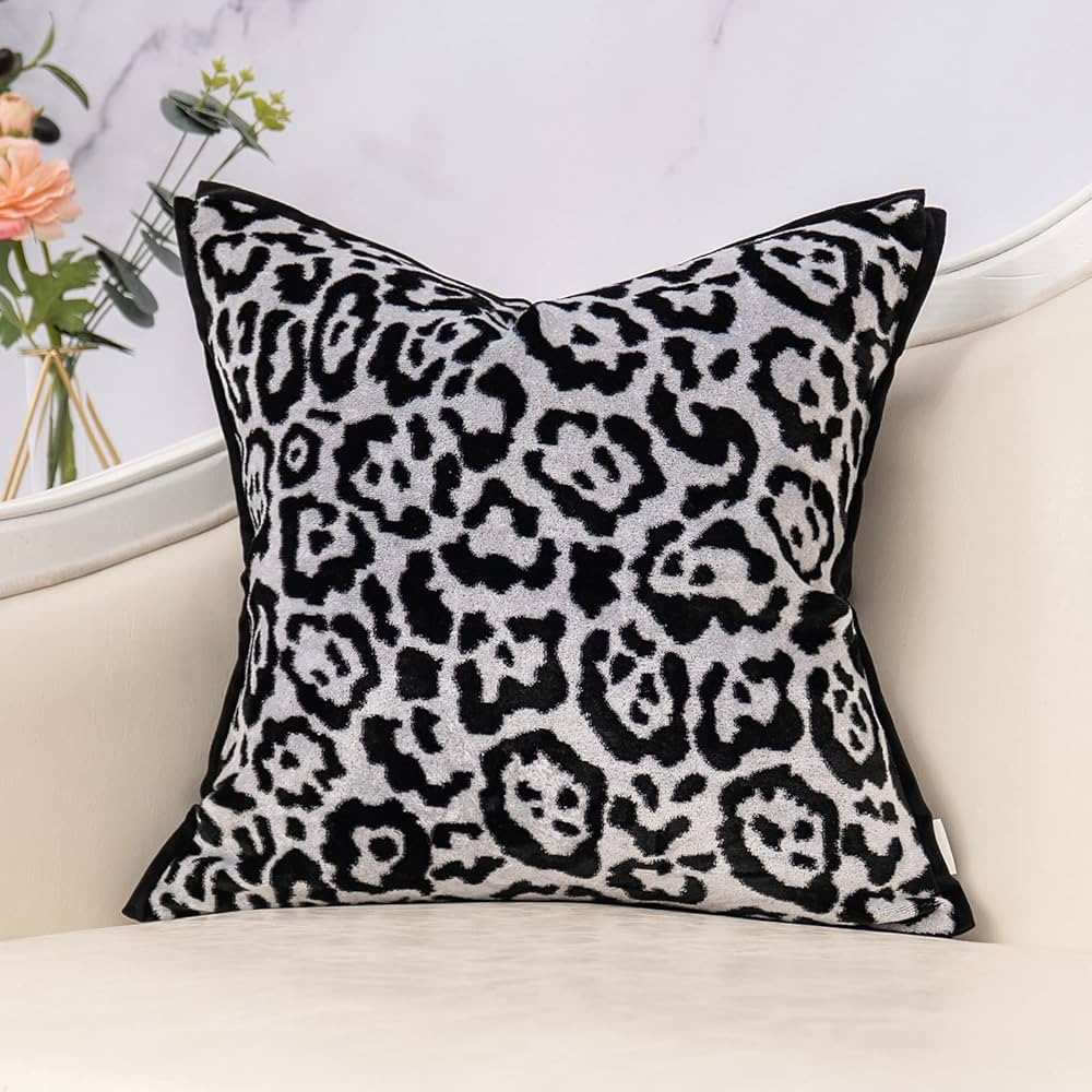 Yangest 18x18 Inch Leopard Decorative Velvet Throw Pillow Cover Black Cushion Case Modern Pillowc... | Amazon (US)
