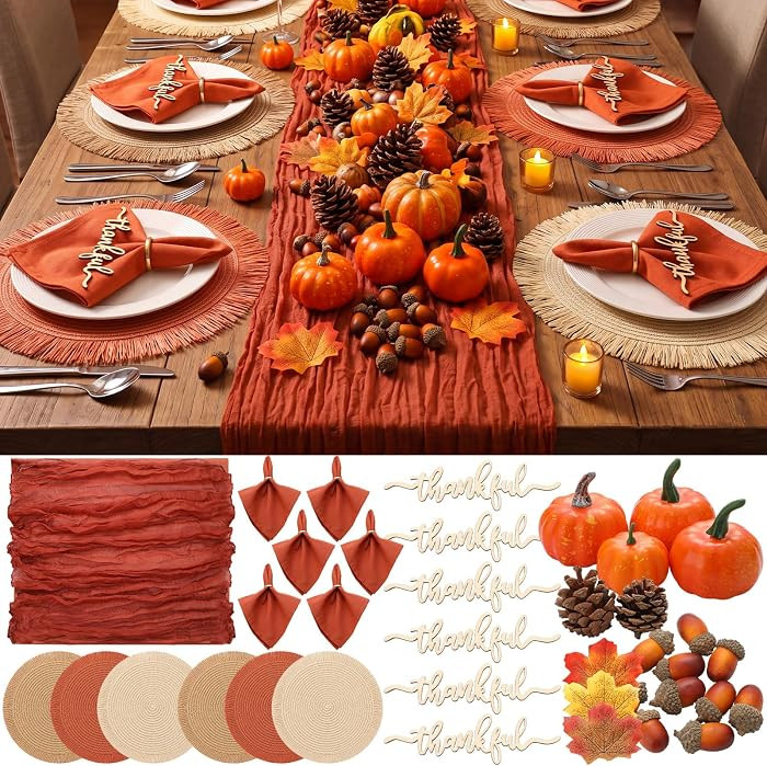 Batiyeer Fall Thanksgiving Table Placemats Decoration Set of 6 People | Amazon (US)