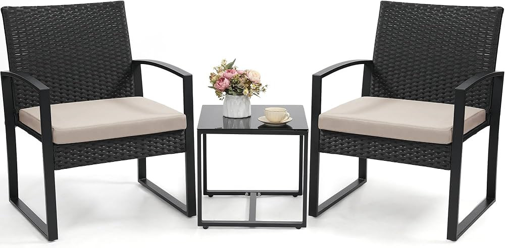 3 Piece Wicker Patio Bistro Set, Rattan Conversation Set with Coffee Table, for Balcony, Porch, G... | Amazon (US)