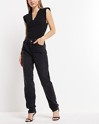 Mid Rise Washed Black Pleated Baggy Tapered Jeans | Express