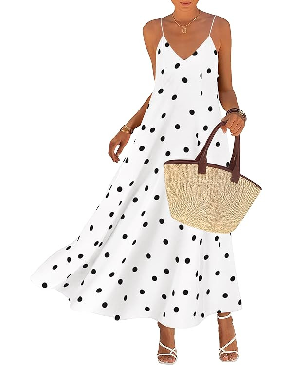 KIRUNDO Polka Dot Dress for Women Summer 2026 Sleeveless Spaghetti Strap Beach Vacation Cruise Bo... | Amazon (US)