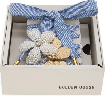 Golden Goose Skins Faux Pearl Flower & Butterfly Charm Shoelaces in Light Blue at Nordstrom | Nordstrom