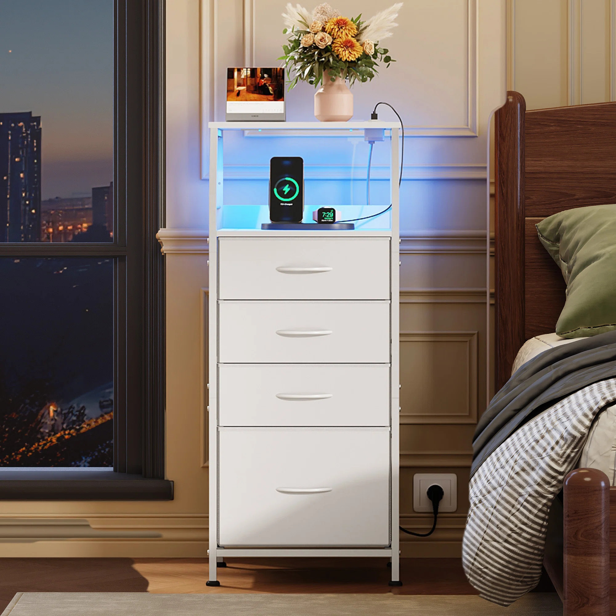 Travison 37" Tall 4-Drawer Nightstand with Charging Station, Smart LED Nightstand with Built-in U... | Wayfair North America