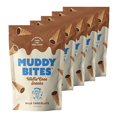 Muddy Bites Waffle Cone Snacks Bite Sized Chocolate Filled Waffle Cones for Snack or Dessert, Ice Cream Topping, Premium Chocolate made with Pure Cane Sugar, Kosher (Milk Chocolate, 5 Bags) | Amazon (US)