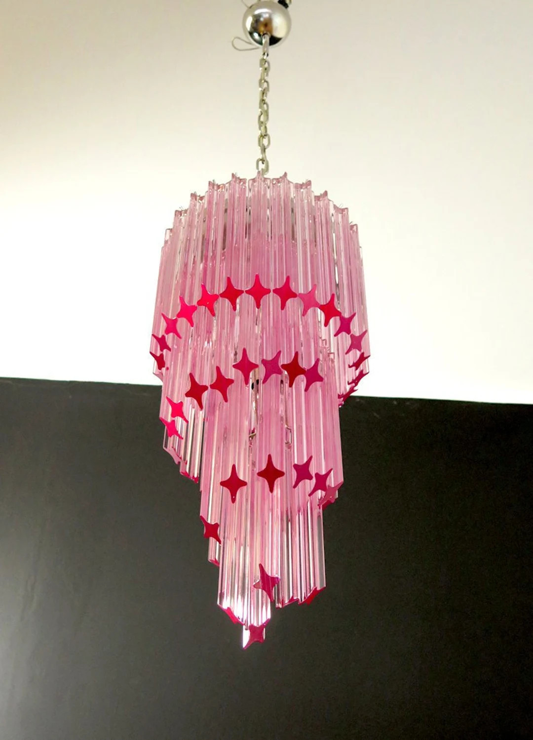 Murano Glass Spiral Chandelier  54 Quadriedri Pink Prisms - Etsy | Etsy (US)
