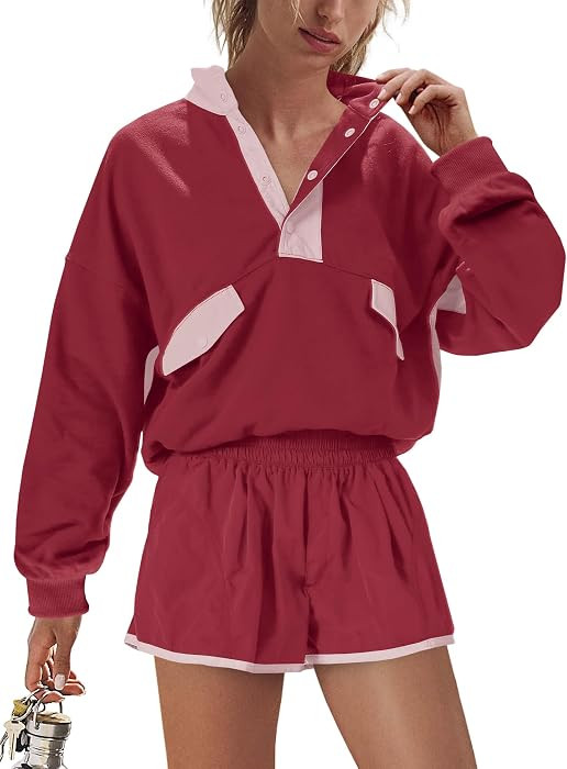 Nirovien Womens Workout Sets Short Athletic Set Activewear 2 Piece Outfits Pullover Sweatshirt an... | Amazon (US)