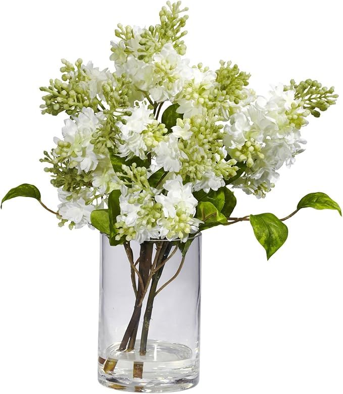 Nearly Natural 4805 Lilac Silk Flower Arrangement, White 7" x 4.75" x 12.75" | Amazon (US)