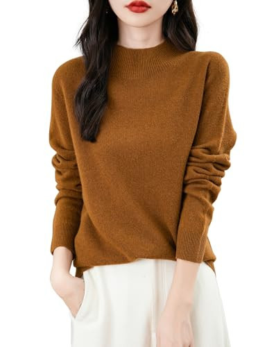 Chanyarn Sweater for Women Turtleneck 2025 Fall Winter Long Sleeve Seamless Knit 100% Merino Wool Warm Soft Mockneck Pullover Sweater (Caramel,M) | Amazon (US)