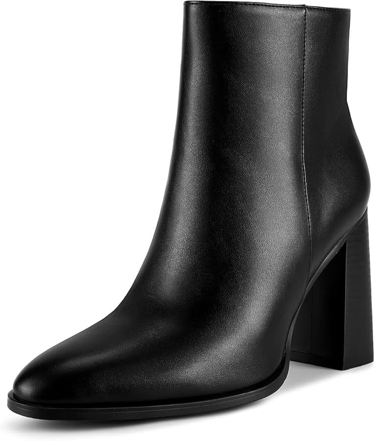 wetkiss Boots for Women Chunky Heel Ankle Booties with Pointed Toe Side Zipper | Amazon (US)