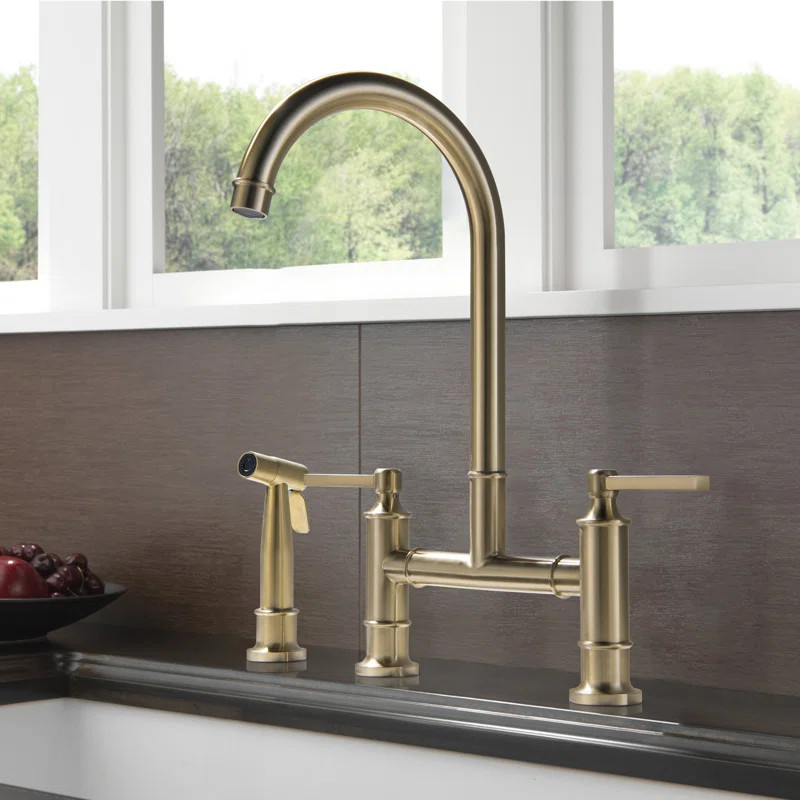 SLSLT11G580422 Selected Bridge Double Handles Kitchen Faucet With Side Spray | Wayfair North America