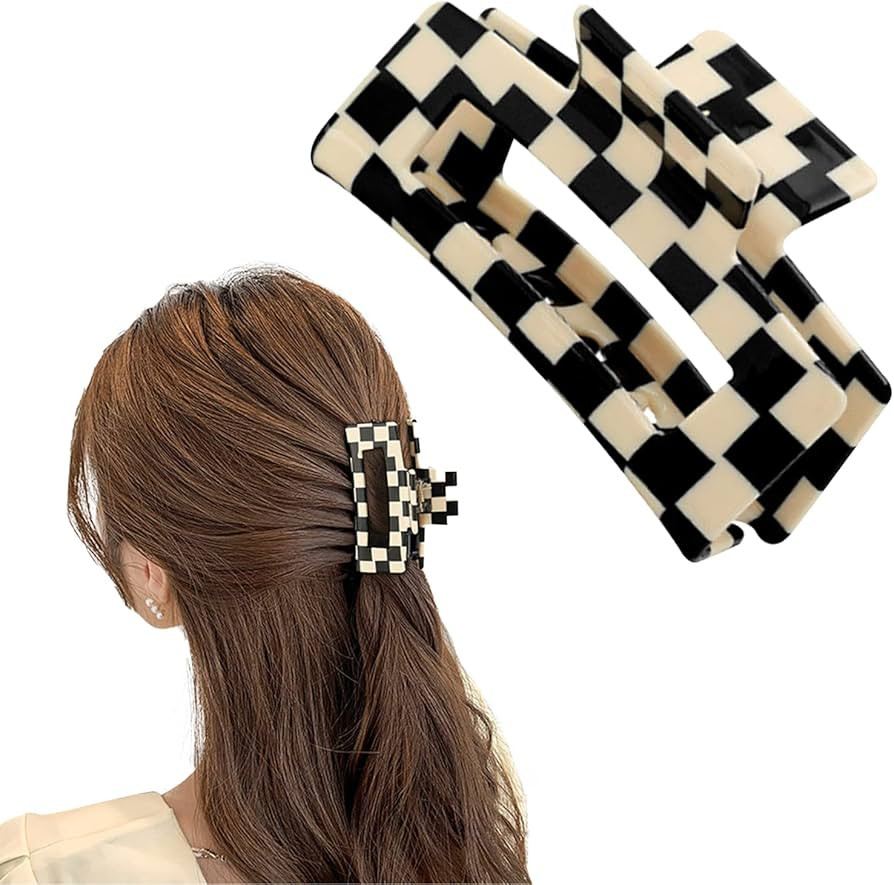 Checker Claws Tortoise Barrettes Claw Clips for Women Checkered Hair Clip Hair Claw Clips Square ... | Amazon (US)