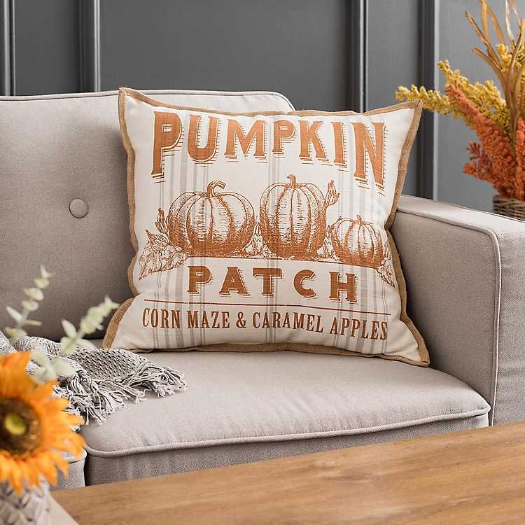 Orange Buffalo Check and Pumpkin Patch Pillow | Kirkland's Home