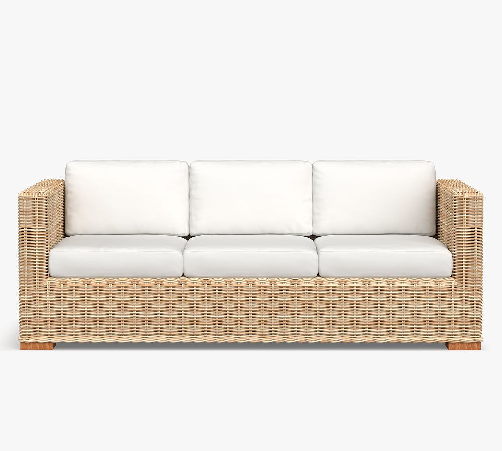 Huntington Wicker Square Arm Outdoor Sofa | Pottery Barn (US)