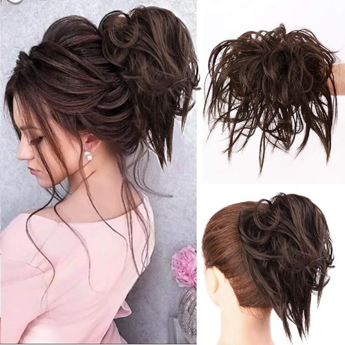 Lativ Messy Hair Bun Tousled Updo Hair Scrunchies Extension With Elastic Rubber Band Messy Hair A... | Amazon (US)