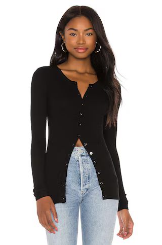 Enza Costa Silk Rib Fitted Long Sleeve Cardigan in Black from Revolve.com | Revolve Clothing (Global)