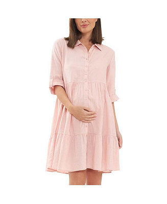 Ripe Maternity Adel Button Through Linen Shirt Dress Soft Pink - Macy's | Macy's