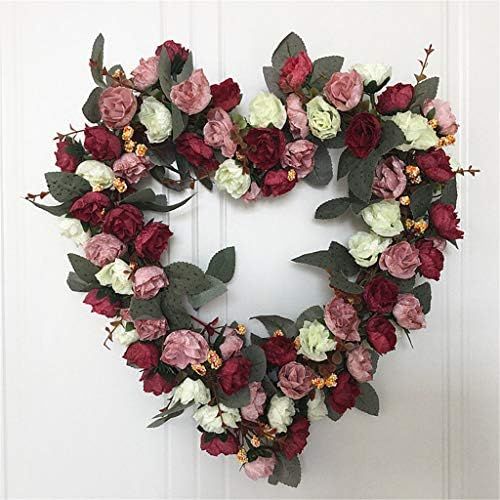 Vintage Art Simulation Rose Flowers Wreath, 14" WHeart Shaped Valentine's Day Wreath, Heart-Shaped R | Amazon (US)