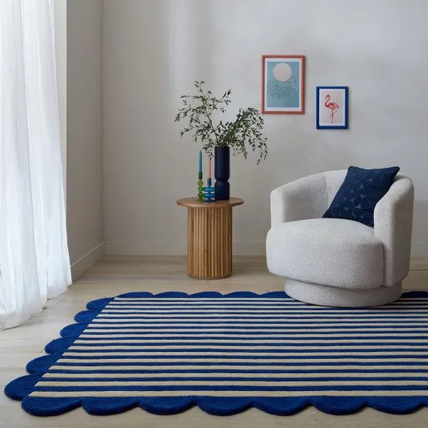Milo Scallop Blue Wool Rug | Dunelm (migrated)