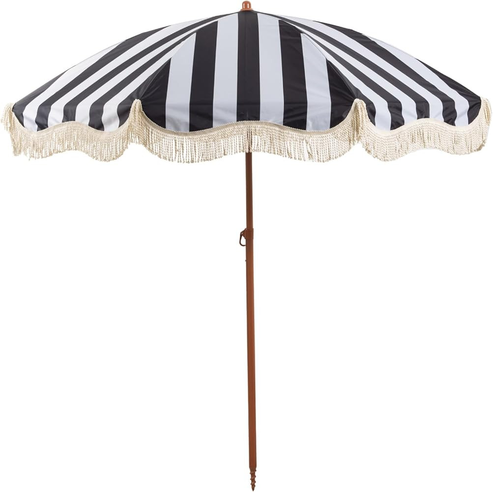 Rayjee 6.5FT Patio & Beach Umbrella with Fringe, Outdoor Sun Umbrella with Tilt & Adjustable Heig... | Amazon (US)