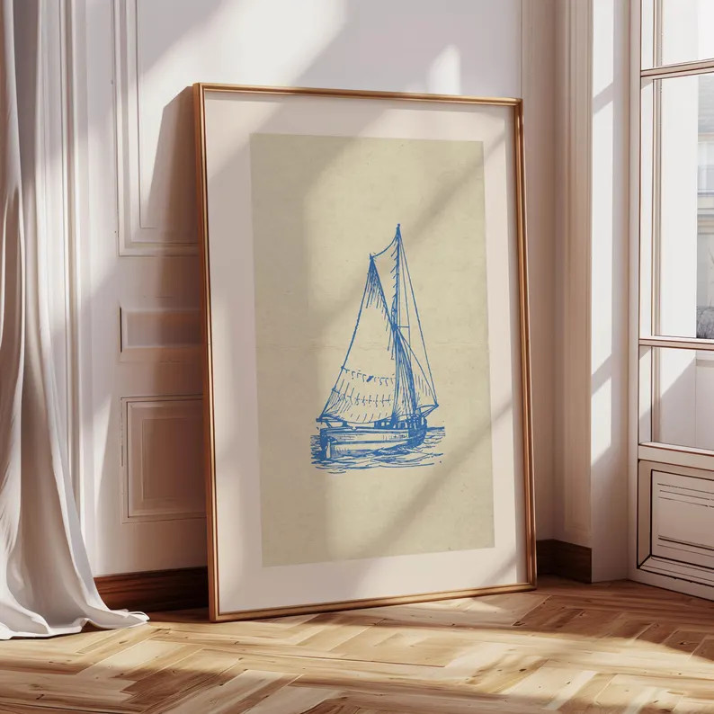 Coastal Sailboat Art Print, Fisherman Aesthetic Home Decor, Nancy Meyers Wall Art, Old Money Fren... | Etsy (US)