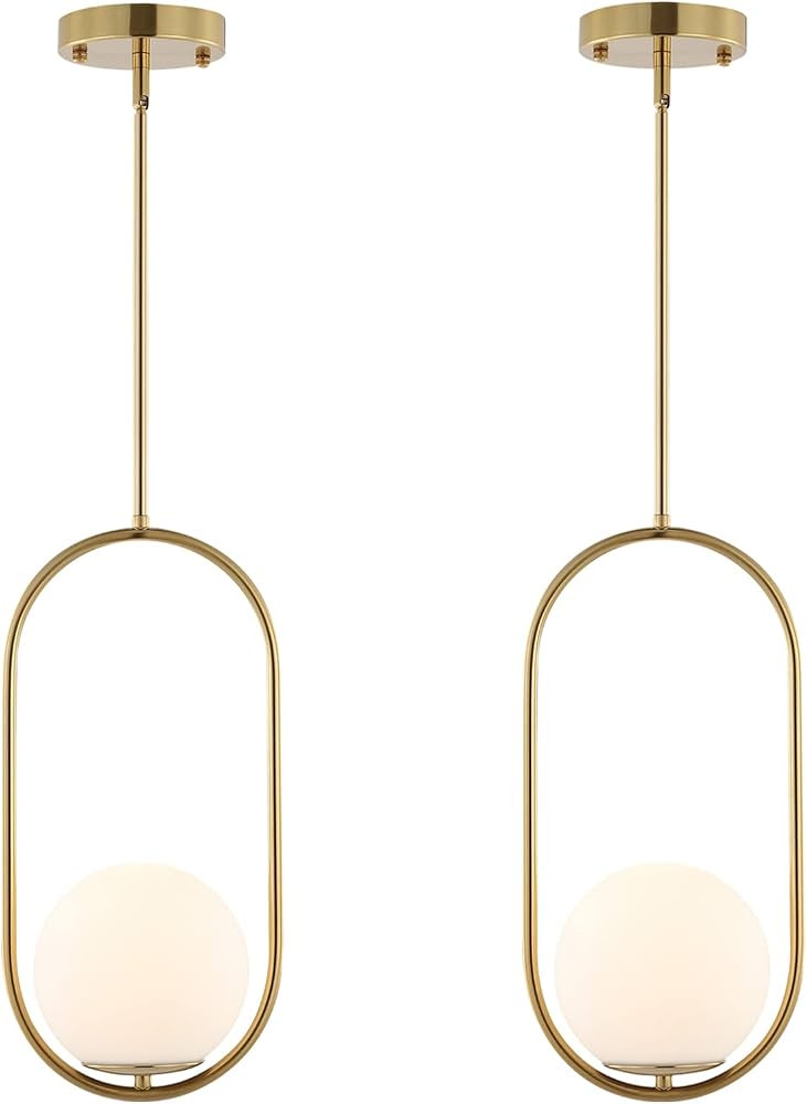 BYOLIIMA Modern Gold Globe Pendant Light Mid Century Chandelier 1-Light Brushed Brass Ceiling Han... | Amazon (US)