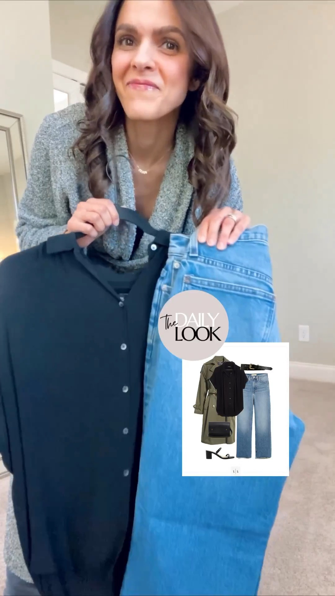 Daily Look: black drapey shirt, wide leg crop jeans, black sandals, trench coat 

#LTKstyletip