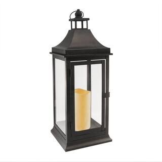 LUMABASE 7.125 in. x 19.5 in. Matte Black Tall Classic Lantern with LED Candle 90501 - The Home D... | The Home Depot