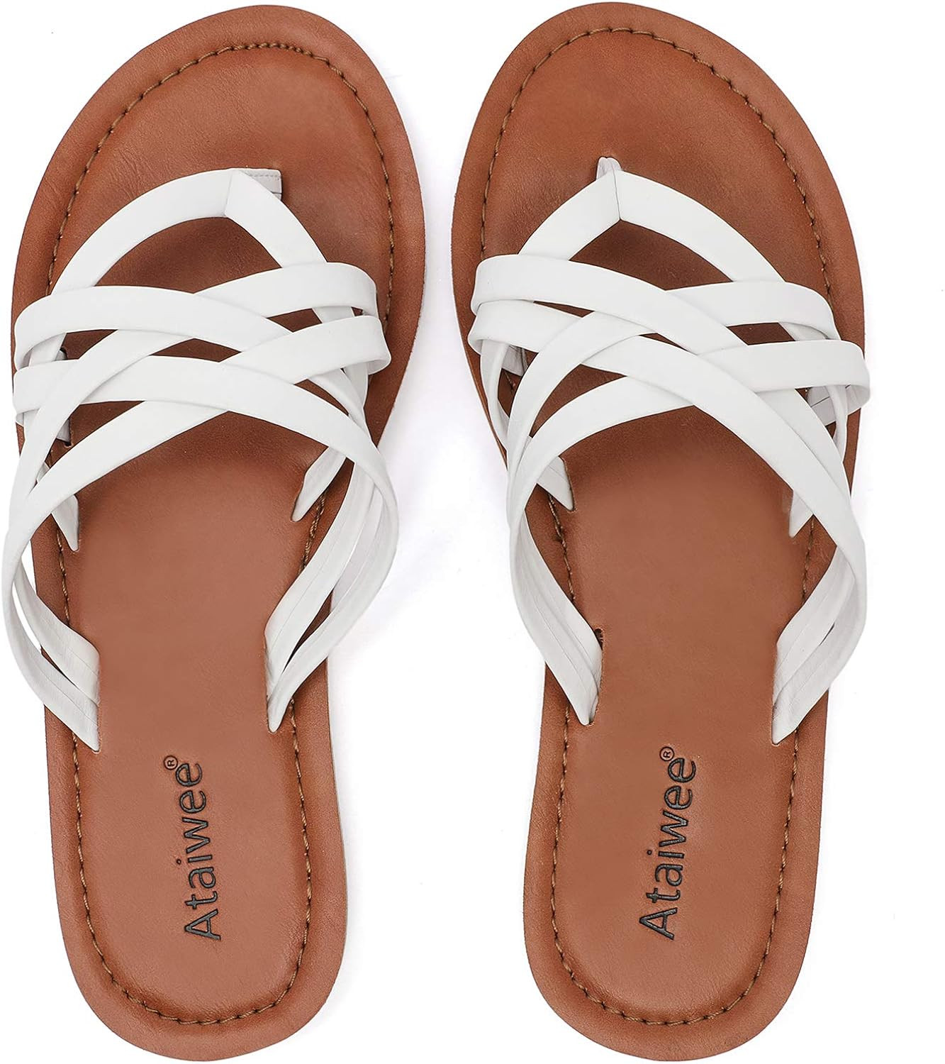 Ataiwee Women's Slide Sandals,Slip On Casual Vegan Thong Strappy Summer Shoes. | Amazon (US)